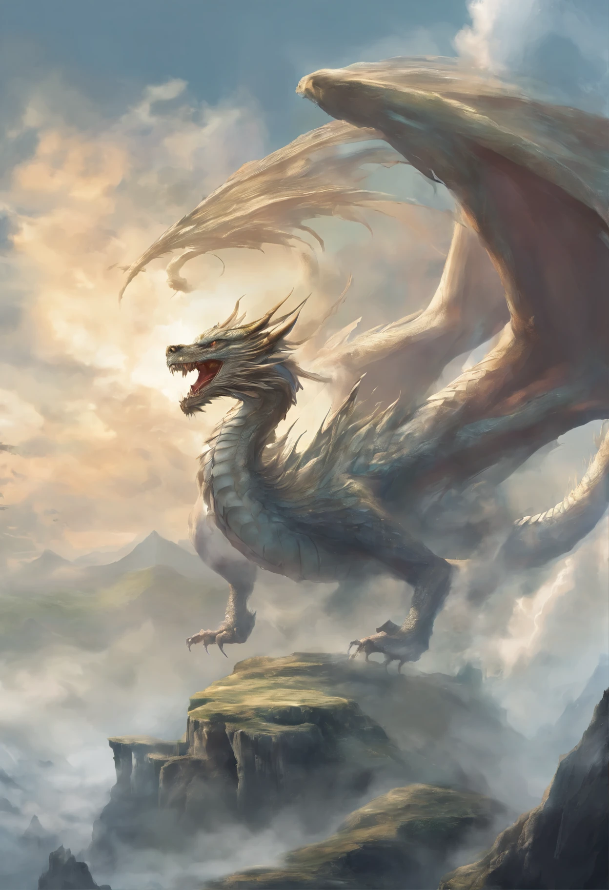 mitologia, Wind type dragon, fundo branco, nuvens