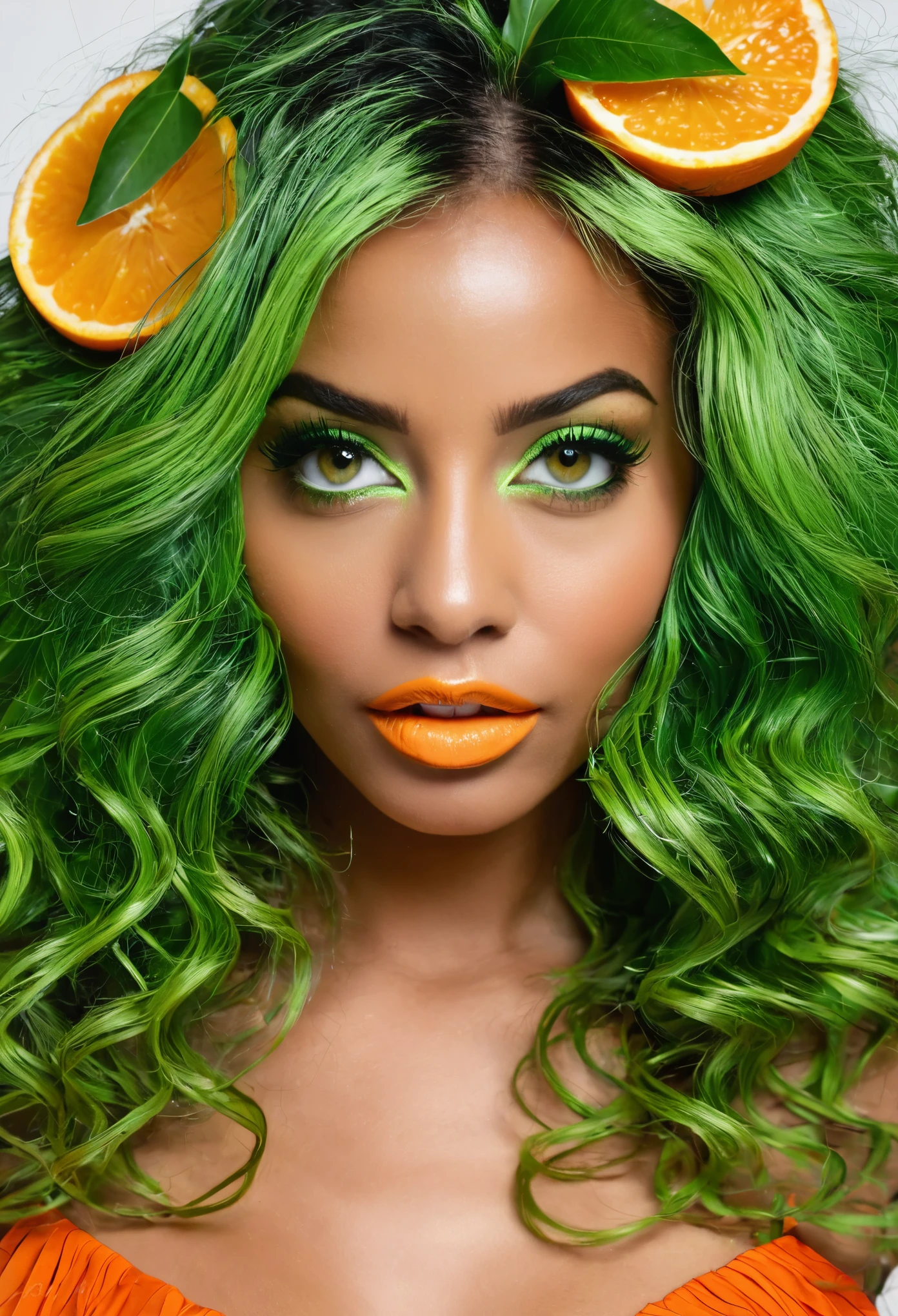 de cabelo laranja olhos verdes pele branca do vestido vermelho