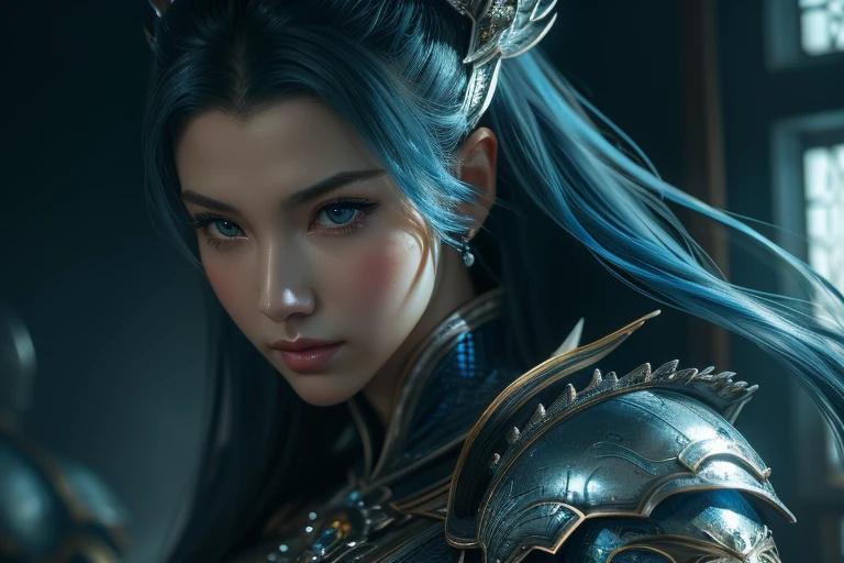 a close up of a woman in a silver and blue dress, chengwei pan on artstation, by Yang J, detailed fantasy art, stunning character art, fanart best artstation, epic exquisite character art, beautiful armor, extremely detailed artgerm, detailed digital anime art, artgerm on artstation pixiv, armor girl