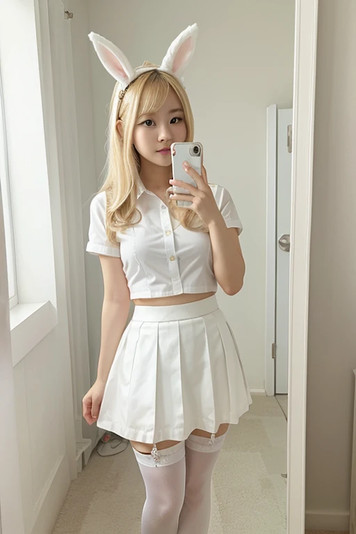 Big high school girl,white skirt,High ponytail,mature