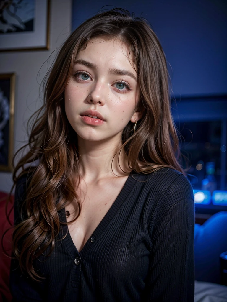 arafed woman with long curly hair and a black top, with curly red hair, 🤤 girl portrait, curly red hair, messy curly hair, red curly hair, thick red lips, portrait shot 8 k, soft portrait shot 8 k, curly haired, red cheeks, pouty lips, small and thick red lips, thick lips, looking to the side off camera, russian girl, green eyes, green pupiles, ojos verdes, ojos color esmeralda