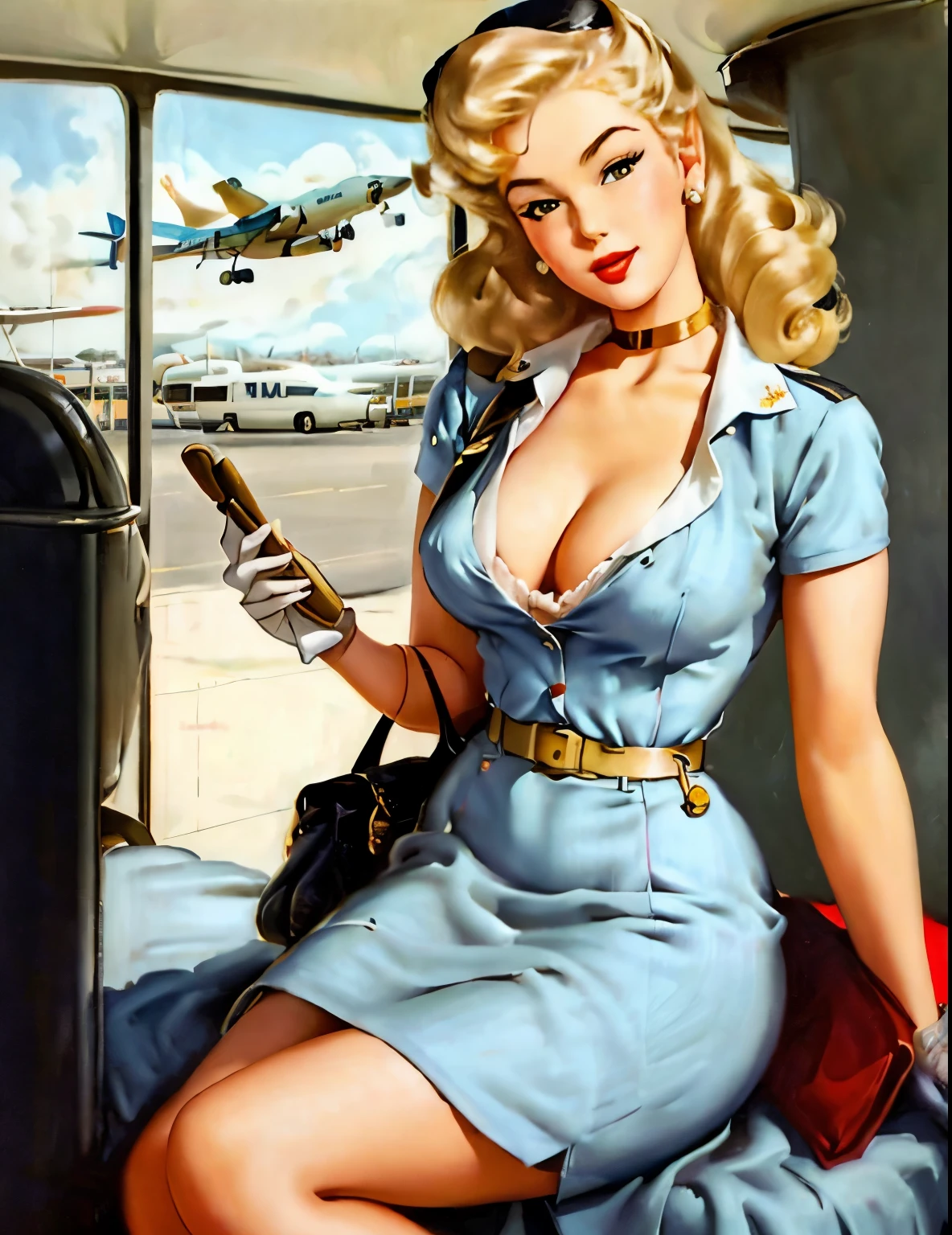 pin-up girl, air stewardess, airport,