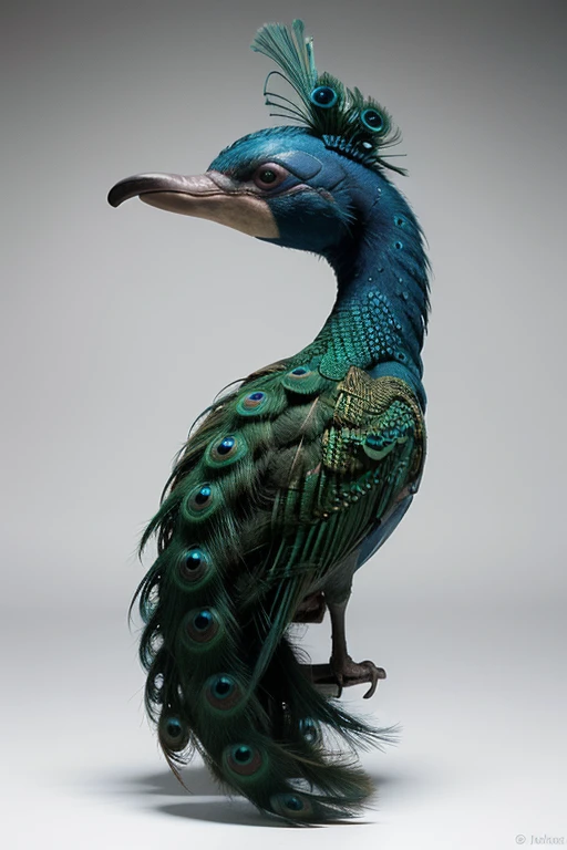 A magical creature that is a mix of a peacock and a dolphin