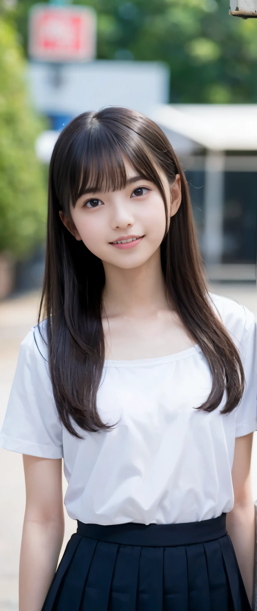 (masterpiece, highest quality:1.2), 8K, 12才のfull nudeの女の子, 85mm,Official AR RAW photo, スーパースリムなスレンダーbeautiful girl, (When I lift up my short navy blue skirt、下Half bodyfull nude、short sleeveの白シャツ、show me your ears、naked girl photo shoot、full nude, cute face, close, Half body, biolace, gardenia, beautiful girl, , thighs, short sleeve, Tied to the station platform with a rope, looking at the viewer, no makeup, (big smile), film grain, chromatic aberration, sharp focus, face light, clear lighting, Ten generations, detailed face, background bokeh, (dark red tie:1.1)、((((((12 year old girl))))))、((((((12才のfull nude女子高生)))))、thin waist、shy pose、shy and nervous girl