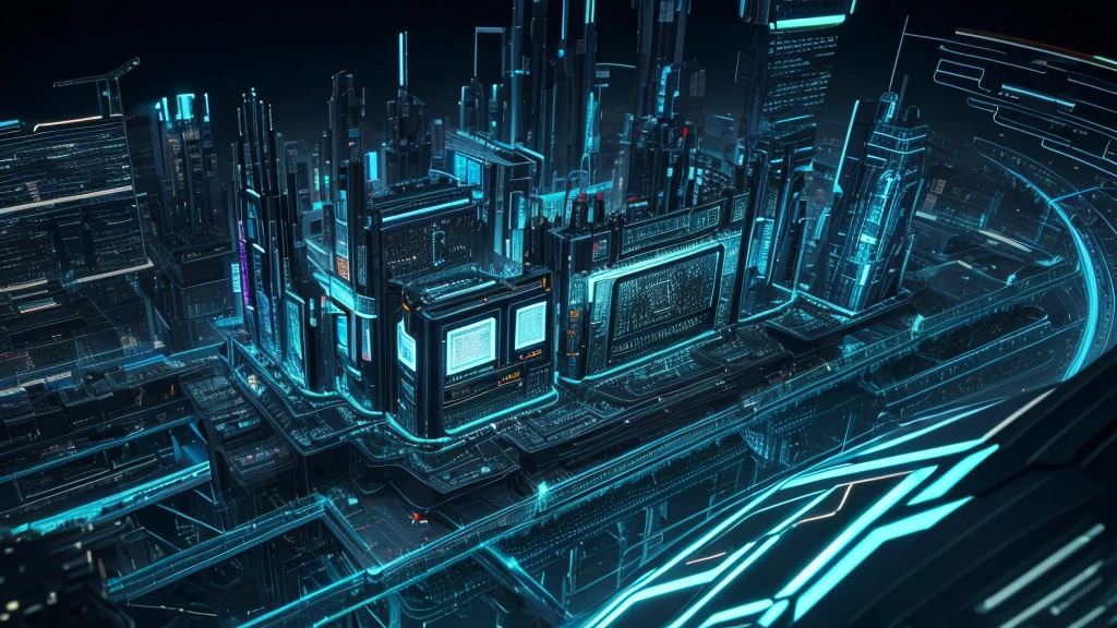Using the concept of C language to modernize the city, we introduce a futuristic fortress with sleek high-rise buildings. Each structure is adorned with advanced optical fiber systems, connecting them in a harmonious technological network. High-tech elements such as refractors and fusion reactors are integrated into the architecture, giving off an aura of innovation and progress.
Showcasing the complex electronic world from a microscopic perspective, we zoom into the intricate circuit boards of the integrated quantum computer system. The circuitry glows with intricate lines and patterns, pulsating with an otherworldly energy. Enhance the visual art by adding texture to other parts of the scene, revealing the intric