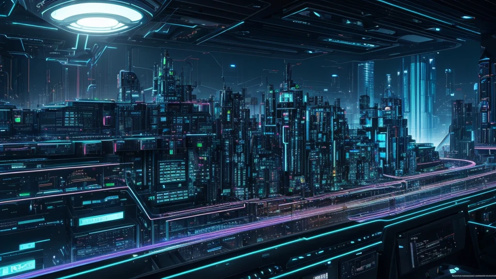 Using the concept of C language to modernize the city, we introduce a futuristic fortress with sleek high-rise buildings. Each structure is adorned with advanced optical fiber systems, connecting them in a harmonious technological network. High-tech elements such as refractors and fusion reactors are integrated into the architecture, giving off an aura of innovation and progress.
Showcasing the complex electronic world from a microscopic perspective, we zoom into the intricate circuit boards of the integrated quantum computer system. The circuitry glows with intricate lines and patterns, pulsating with an otherworldly energy. Enhance the visual art by adding texture to other parts of the scene, revealing the intric