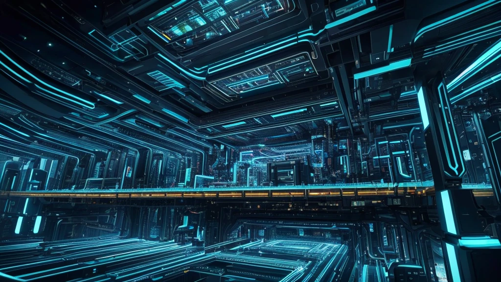 Using the concept of C language to modernize the city, we introduce a futuristic fortress with sleek high-rise buildings. Each structure is adorned with advanced optical fiber systems, connecting them in a harmonious technological network. High-tech elements such as refractors and fusion reactors are integrated into the architecture, giving off an aura of innovation and progress.
Showcasing the complex electronic world from a microscopic perspective, we zoom into the intricate circuit boards of the integrated quantum computer system. The circuitry glows with intricate lines and patterns, pulsating with an otherworldly energy. Enhance the visual art by adding texture to other parts of the scene, revealing the intric
