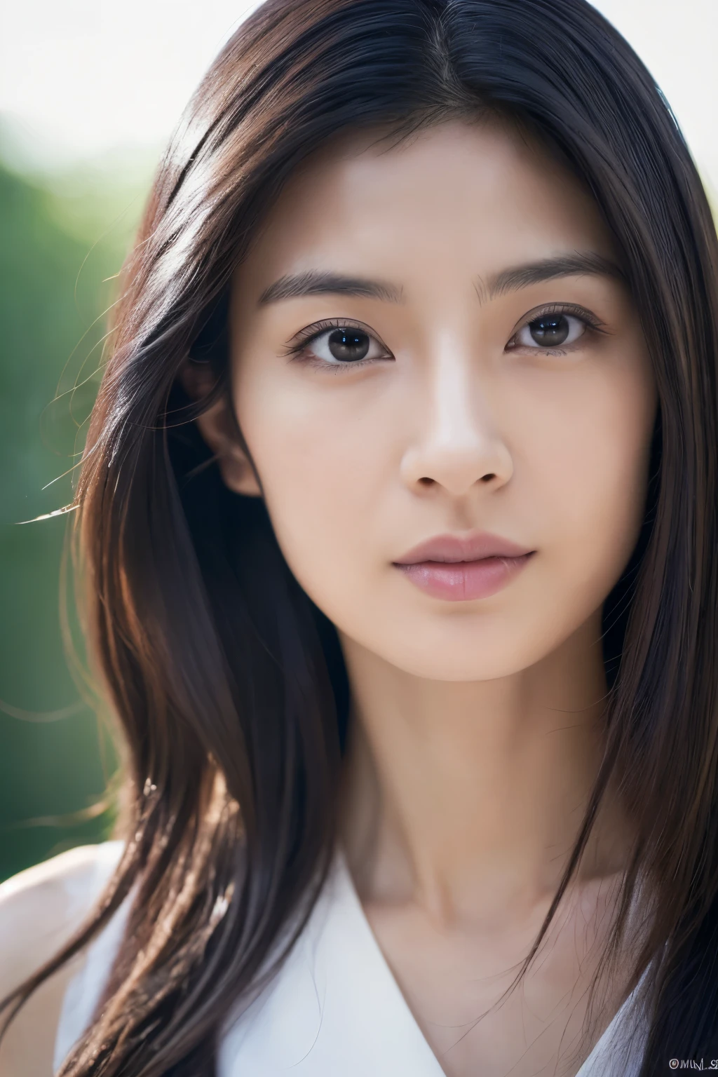(masterpiece:1.3), (Photorealsitic, Raw photography, top-quality: 1.4), Skinny Japanese woman, 30 years old, (1girl in), (Lifelike face), detailed face, detailed eyes, (A dark-haired, Long hair:1.3), (real looking skin), (silver camisole), Ultra high resolution, A hyper-realistic, high-detail,
