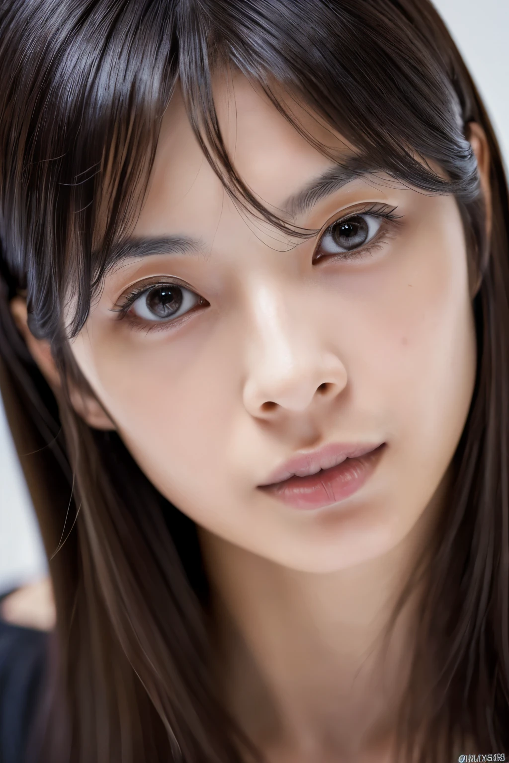 (masterpiece:1.3), (Photorealsitic, Raw photography, top-quality: 1.4), Skinny Japanese woman, 30 years old, (1girl in), (Lifelike face), detailed face, detailed eyes, (A dark-haired, Long hair:1.3), (real looking skin), (silver camisole), Ultra high resolution, A hyper-realistic, high-detail, 