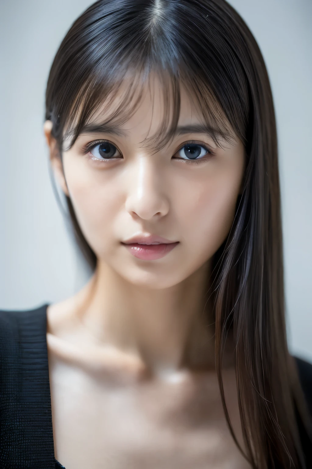 (masterpiece:1.3), (Photorealsitic, Raw photography, top-quality: 1.4), Skinny Japanese woman, 30 years old, (1girl in), (Lifelike face), detailed face, detailed eyes, (A dark-haired, Long hair:1.3), (real looking skin), (silver camisole), Ultra high resolution, A hyper-realistic, high-detail, 