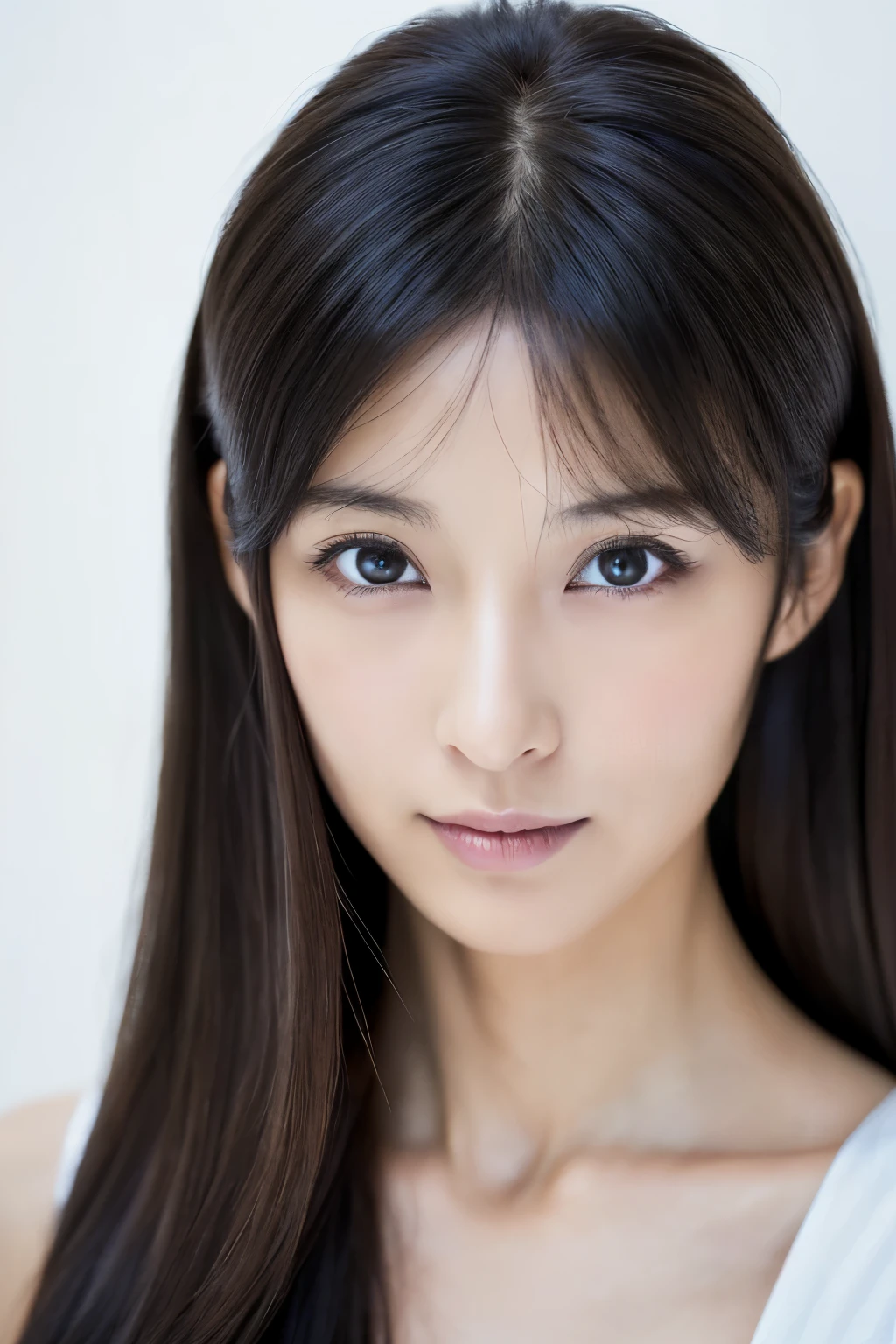 (masterpiece:1.3), (Photorealsitic, Raw photography, top-quality: 1.4), Skinny Japanese woman, 30 years old, (1girl in), (Lifelike face), detailed face, detailed eyes, (A dark-haired, Long hair:1.3), (real looking skin), (silver camisole), Ultra high resolution, A hyper-realistic, high-detail,