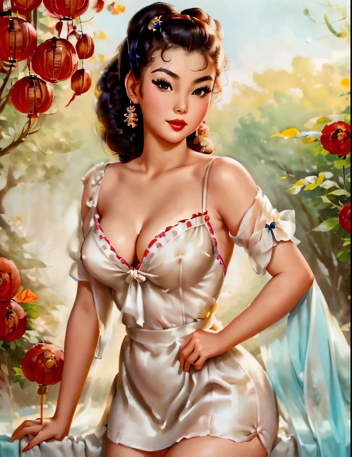 pin-up girl, Chinese, beautiful face, stunning, high details, 4k