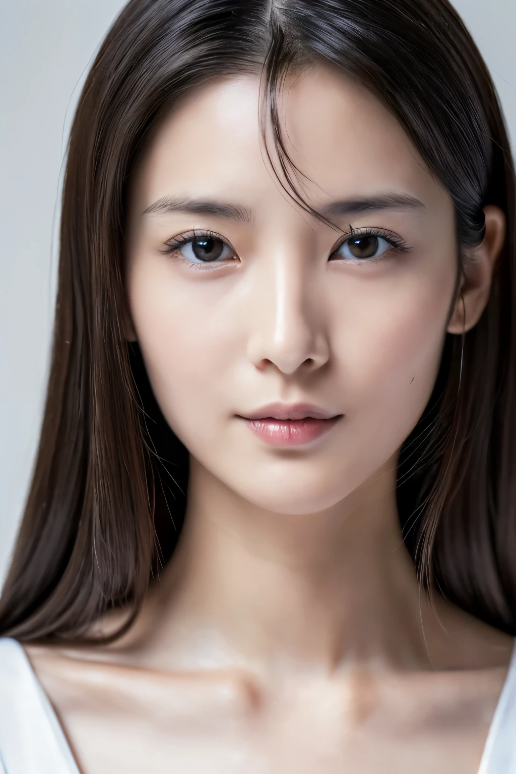 (masterpiece:1.3), (Photorealsitic, Raw photography, top-quality: 1.4), Skinny Japanese woman, 30 years old, (1girl in), (Lifelike face), detailed face, detailed eyes, (A dark-haired, Long hair:1.3), (real looking skin), (silver camisole), Ultra high resolution, A hyper-realistic, high-detail, 