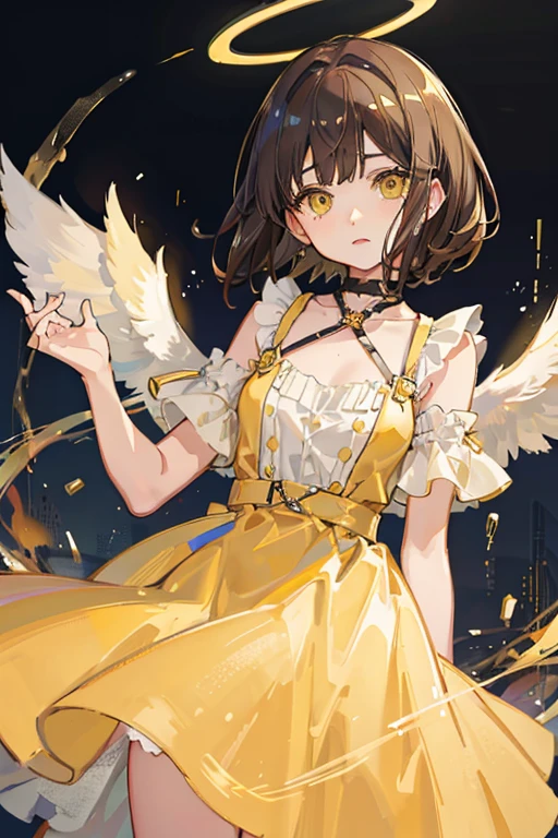 brown hair short bob big eyes girl yellow dress halo Angel's wing Celestial World