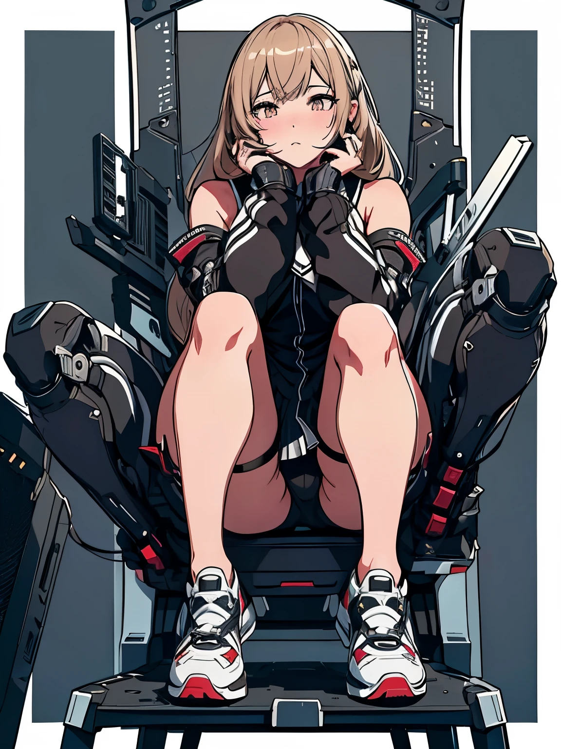 anime girl sitting on a chair with her legs crossed, fine details. girls frontline, thick smooth warframe thighs, thighs close up, thighs!!!, thighs!!!!!!, the anime girl is crouching, detailed legs, thighs, beautiful anime girl squatting, from girls frontline, knees, 2b, detailed shot legs-up, 2 b, thighs focus