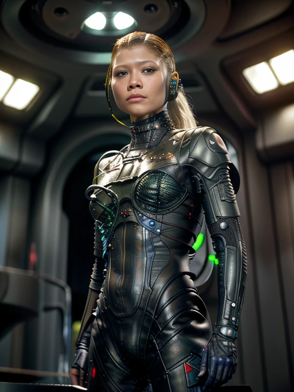 Borg Drone zendaya realistic, 1girl, best quality, dynamic lighting, highly detailed, 8k, science fiction, looking at viewer, pale skin