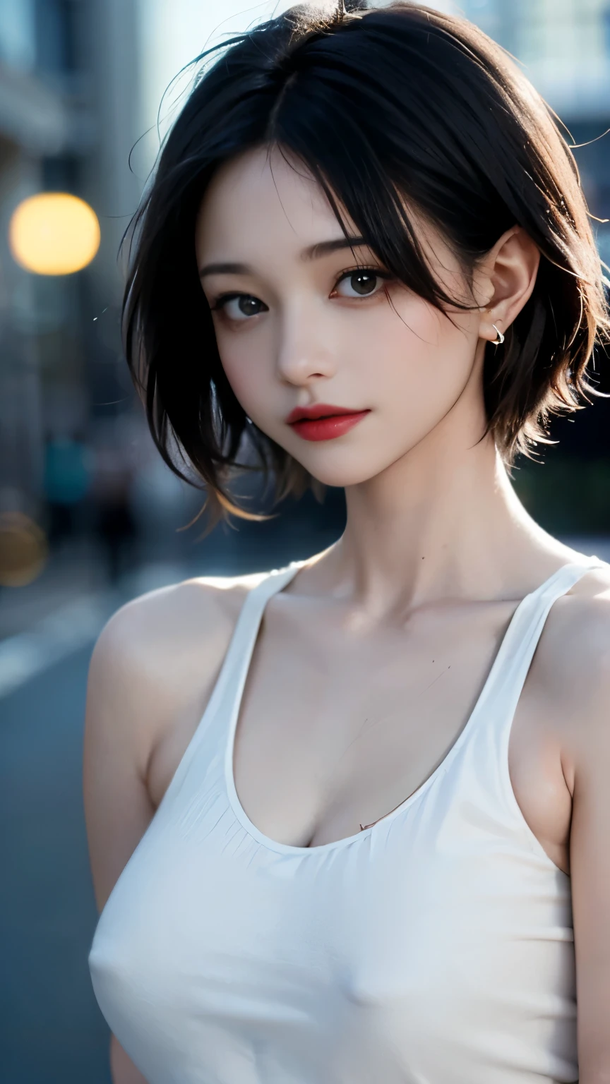 Cinematic lighting、(key light：Front diagonal 45 degrees, fill light、Backlight、shadow、blue and orange color palette), accurate human body、detailed person、Correct five-finger、RAW photo、 4K - ultra-vivid、highest quality, masterpiece, ultra high resolution, (reality: 1.4), background bokeh、street、city、

(((oil skin,sparkling skin、realistic skin texture、detailed beautiful skin、shiny skin、shiny skin)))、


full body shot, camera angle is low, Depth of the bounds written, Focus on the center, fine eyes, perfect face and eyeature woman, Beautiful woman、tight clothes、(full shot, /red eyeliner/、/fluorescent pink glossy lipstick/)、long shot, Beautiful depiction、knowledgeable person、detailed background、quality people々、high quality face、Ultra-high-definition animation、(beautiful black hair:1.8)、earrings、clavicle、(((big breasts)))、((from the front、full shot:1.8, upper body diagram、streetスナップ))