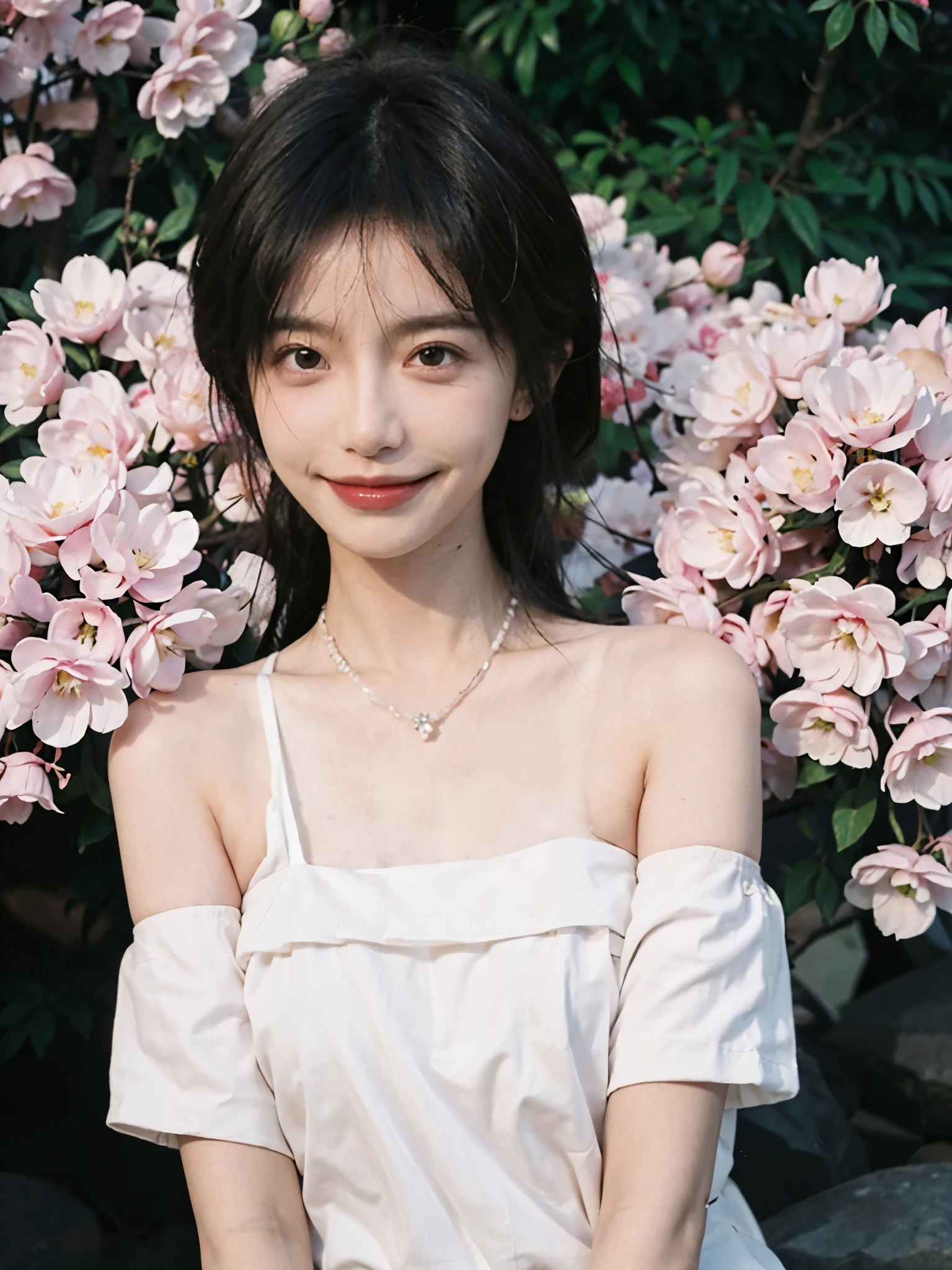 best qualtiy, Ultra-high resolution, (realisticlying:1.4),cute hairpin,Baoyu Girl,European style apartment,(flatchest:1.2) ,A pair of clear and moving peach blossom eyes,Royal Sister,sunshine on face,Big waves,(ln the forest:1.4),(choker necklace:1.2),(Fair skin:1.4),a sense of atmosphere,a beauty girl, ssmile,head straight-looking at viewer, closeup cleavage ,(Photorealistic:1.4),1girll,sexly,(Upper body:1.4),(Wet body),(:1.2)