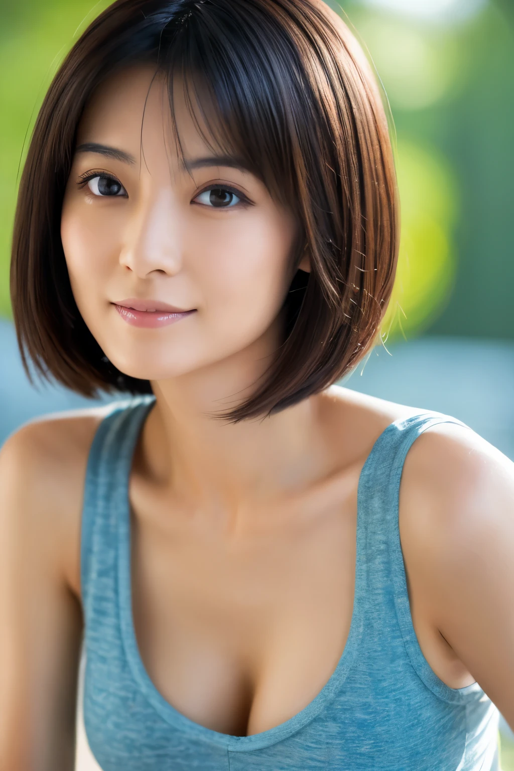 Finest quality,Raw photo, 1 girl per 1 photo, Angle of view of the subject, Cowboy Shot, Side view, a Japanese young pretty girl, Long bob hair, Wearing luxurious underwear、hyper cute face、Glossy lip、Double eyelids of both eyes、Natural makeup、Glossy light brown hair with long central bob hair, asymmetrical bangs, skin tanned, Imagen, Resolution in 8K, high detailing, detailed hairstyle, Face written in detail, Cinematic lighting, Octane Marathon、Hyper realistic、Perfect limbs、Perfect Anatomy