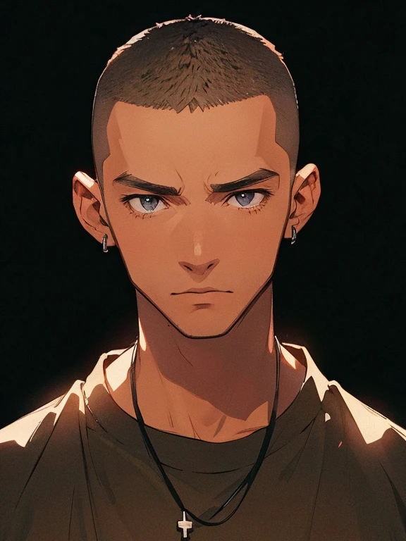 Male, Short hair, Serious