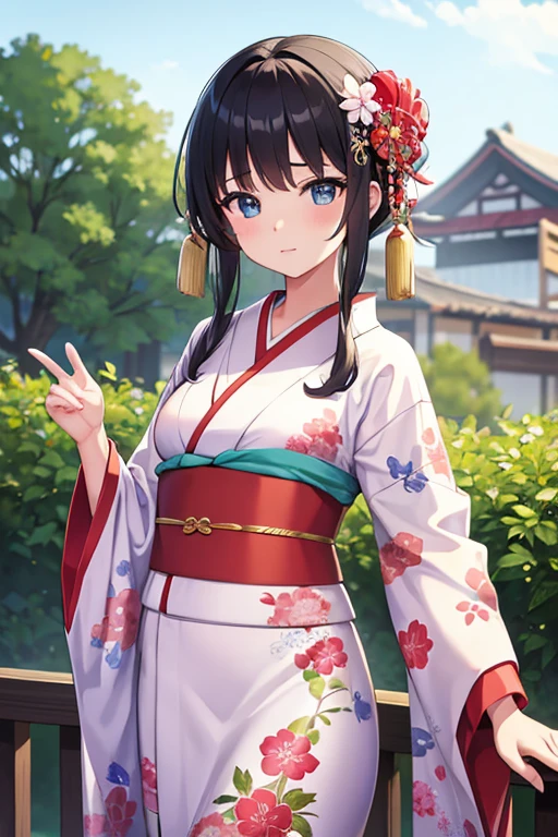 masterpiece, highest quality, High resolution, 1 girl 22 stupid hair ornament, kimono 