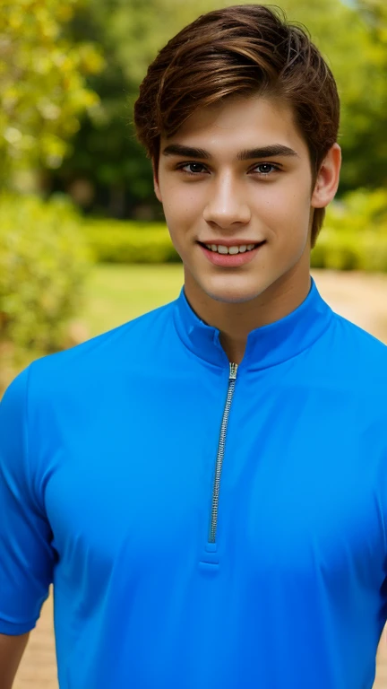 1 boy, 17 years, teenage, short light brown hair, azure blue big eyes, Solo-focus treatment for male face for teenagers, Bright colored clothes, Beautiful, smiling, Realistic, The dynamic pose is realistic., detailed and correct facial structure, Beautiful, extremely detailed, Dynamic angle, cowboy shot, The most beautiful form, elegant, Bright colors, romanticism, in the background there is a huge Jupiter and Saturn, stars , galaxy ! Photo portrait of an attractive guy !