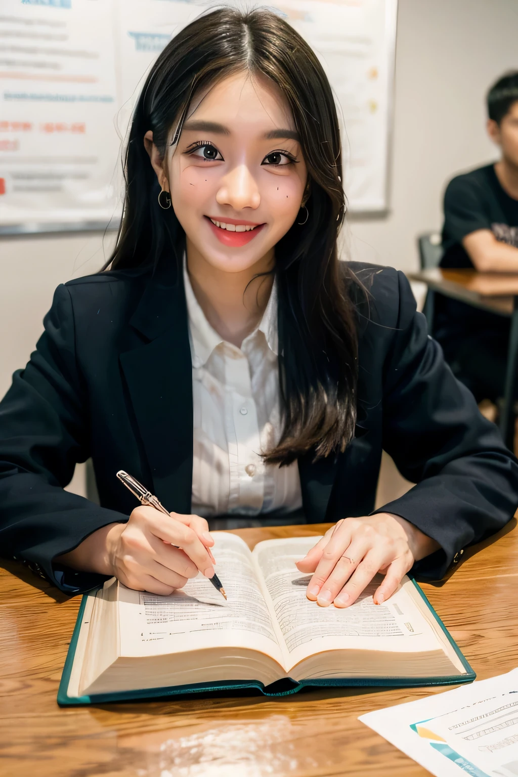 (best quality,highres,masterpiece:1.2),portrait,excitement,happy faces,university entrance exam preparation,magazine,hope,future,confidence,inspiration,achievement,hardworking students,BTS studying scene,books,notes,study desk,study lamp,highlighter,pen,coffee cup,laptop,library,study group,study break,relaxation,success celebration,colorful,positive vibes,nervousness,preparation stress,goal-oriented,bright futures,teamwork,academic excellence,committed+sincere students,achievement recognition,positive energy,inspiring stories,educational journeys,successful graduates,lifelong learning,education enthusiasts,limitless possibilities,amazing opportunities,exciting experiences.