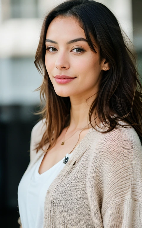 Jolie belle BRUNE avec un pull jaune Very detailed, 25 ans, visage innocent, naturally wavy hair, yeux brun, high resolution, origine oriental Chef-d'artwork, best quality, Complicated details, Very detailed, sharpness, Detailed skin, Realistice Hauttextur, texture, detailed eyes, professionnel, 4k, sourire charmant, prise avec Canon, 85 millimeters, slight depth of field, Kodak Vision Couleur, corps parfaitement ajusté, extremely detailed, Photo_\(ultra\), fotoRealistic, Realistic, post-traitement, Maximum details, roughness, vrai vie, ultraRealistic, Photorealismus, Photografie, 8k euh, Photografie