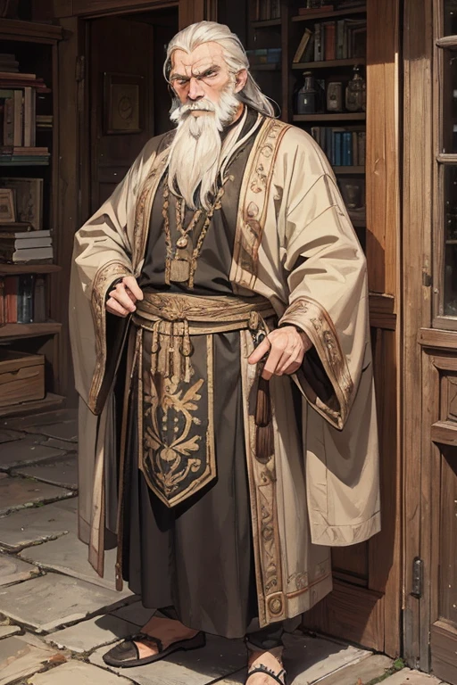 distinguished old noble lord standing, bored, uninterested, slavic clothes, ((grizzled old man))