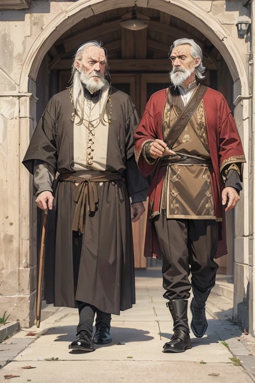 distinguished old noble lord walking, bored, uninterested, slavic clothes, ((grizzled old man))
