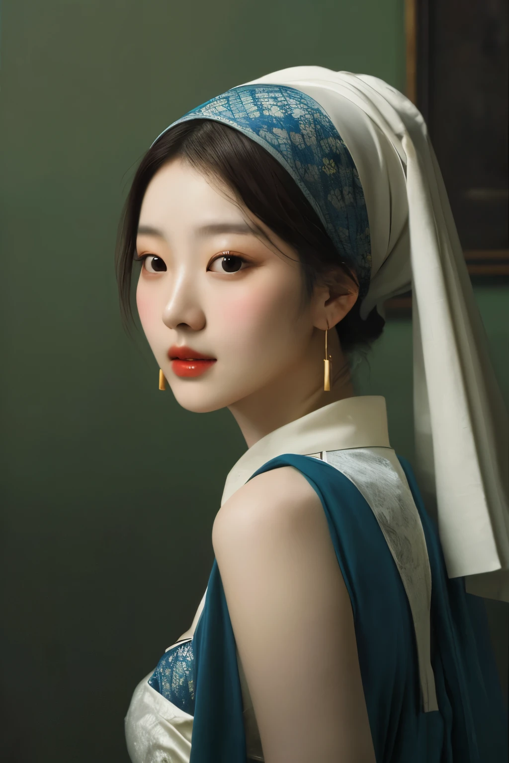 Korean beauty with earrings, Works inspired by Johannes Vermeer,