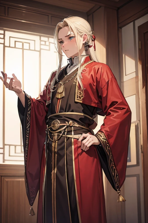 distinguished old noble lord standing, bored, uninterested, slavic clothes