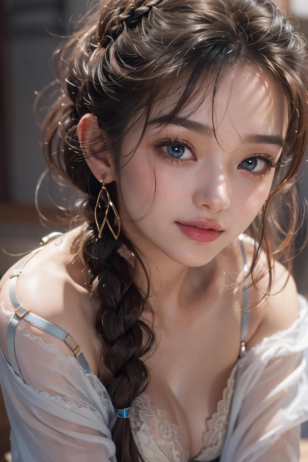 1woman, (Ultra realistic, high res), (highly detailed eyes, highly detailed hair, highly detailed face, highly detailed plump lips), (off shoulder with open breasts), breasts, upper body, caute smile, (best quality:1.4), Raw photo, (realistic, photo-realistic:1.37), professional photography, cinematic light, (fine face: 1.2),fashion model 20 years old, cute, [[[[pure eyes]]]], [[[[closeup]]]], [[[[chest]]]], [[[[neck]]]], [[[[shoulders]]]], perfect eyes, perfect iris, perfect lips, perfect teeth, perfect skin, soft front light, glow, HDR, (muted colors:1.2), Retrato da mulher、white skin、((cabelo Castanho ondas suaves)) Best Blanco Romantico、8k resolution、Frente Illuminada、アメリカの女の子のPortrait、solo、20-year-old、beautiful face、Upper body、medium side cut、beautiful black hair、beautiful little face woman, solo,　black theme,　look at the audience,one woman, It&#39;s real, Wolfsan-6500-V1.3, anime、animeスタイル、beautiful diamond eyes、20 year old american girl、braided hair、swimsuit、portrait beautiful detailed woman, very detailedな青い顔, Reality, beautiful narrow blue eyes, huge file size, Super detailed, High resolution, very detailed, highest quality, masterpiece, An illustration, very detailed, ticker, Unite, 8K painting wallpaper, fine, fine details, masterpiece, highest quality, Hvery detailed ticker uniform 8K wallpaper, face light movie lighting、cuteブラウス, dark background, oil, masterpiece, diffused soft film lighting, Portrait, highest quality (perfect face:1.4),stunning girl pictures,(8K and、photorealistic:1.25) 、(lip gloss、eyelashes、shiny face、shiny skin、highest quality、超High resolution、Depth of the bounds written、chromatic aberration、caustic road lighting、natural shading、sexy 1girl, Extremely cute, Amazing face and eyes, (Beautiful lovely smile), (extremely detailed beautiful face), bright and shiny lips, (cute bikini:1.3), (very elaborate lace bra:1.5), smooth skin, super beautiful, attractive, (Best Quality:1.4), (hyper quality), (Ultra-detailed), (hyper-realistic, Photorealsitic:1.37), Authentic skin texture, complex details, extremely detailed CG unified 8k wallpaper, RAW Photos, professional photograpy, Cinematic lighting, coast, sea, palm trees,masterpiece, best quality, high quality, High definition, High quality texture, High quality shadow, high detail, beautiful detailed, finely detailed, extremely detailed cg, detailed texture, a realistic representation of the face, realistic, colorful, delicate, Cinematic Light, sidelighting, Lens Flare, Ray tracing, sharp focus, (intrica