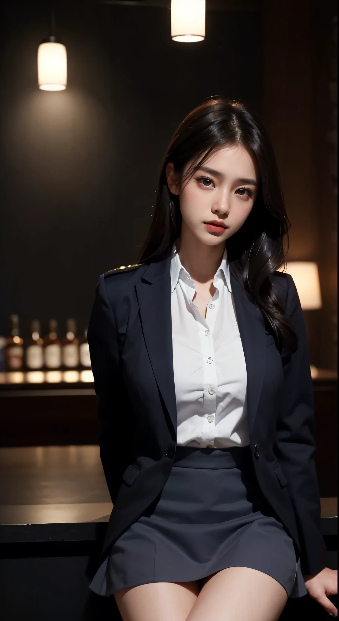 8k, highest quality, ultra detailed:1.37), Eliana, ((18 years)), a beautiful Asian girl, ((proudly stands in a military uniform)), representing her role as a soldier, ((She wears a fitted Purple dress)), The high-resolution image captures ultra-detailed realism, highlighting Eliana's determined expression, piercing eyes, and confident stance. The backdrop showcases an forest, adding to the authenticity and significance of the image. This visually striking representation showcases Eliana's strength and dedication as a soldier, cute knees, ((Lake)), ((Pine trees)), ((Detailed face)), ((Perfect body figure)), ((Detailed hair)), ((Detailed Dress)),