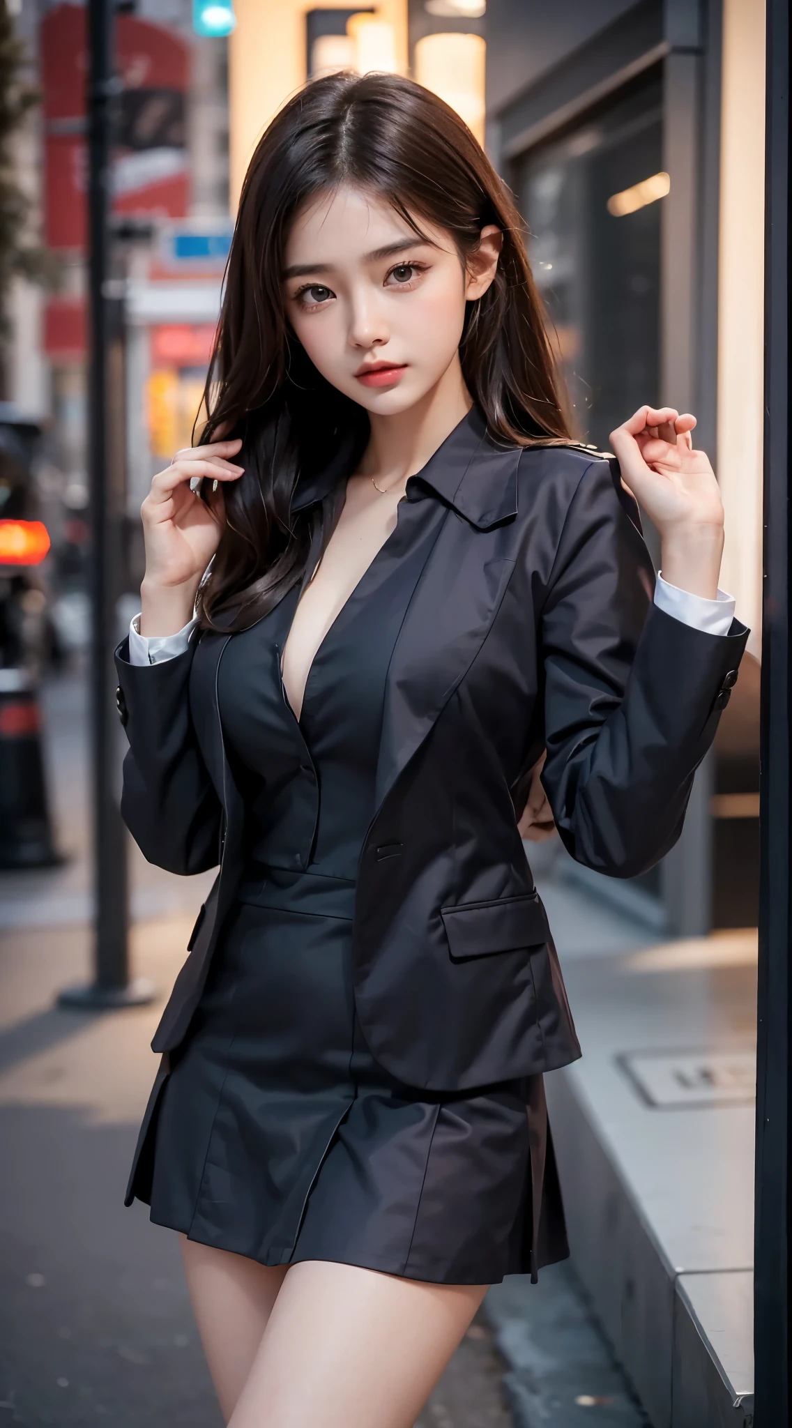 8k, highest quality, ultra detailed:1.37), Eliana, ((18 years)), a beautiful Asian girl, ((proudly stands in a military uniform)), representing her role as a soldier, ((She wears a fitted Purple dress)), The high-resolution image captures ultra-detailed realism, highlighting Eliana's determined expression, piercing eyes, and confident stance. The backdrop showcases an forest, adding to the authenticity and significance of the image. This visually striking representation showcases Eliana's strength and dedication as a soldier, cute knees, ((Lake)), ((Pine trees)), ((Detailed face)), ((Perfect body figure)), ((Detailed hair)), ((Detailed Dress)),