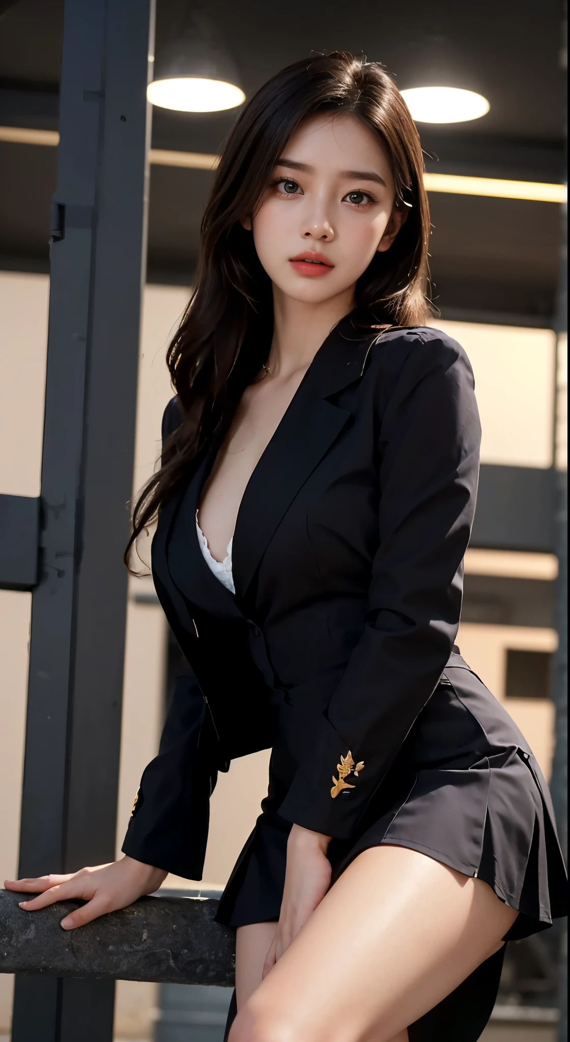 8k, highest quality, ultra detailed:1.37), Eliana, ((18 years)), a beautiful Asian girl, ((proudly stands in a military uniform)), representing her role as a soldier, ((She wears a fitted Purple dress)), The high-resolution image captures ultra-detailed realism, highlighting Eliana's determined expression, piercing eyes, and confident stance. The backdrop showcases an forest, adding to the authenticity and significance of the image. This visually striking representation showcases Eliana's strength and dedication as a soldier, cute knees, ((Lake)), ((Pine trees)), ((Detailed face)), ((Perfect body figure)), ((Detailed hair)), ((Detailed Dress)),
