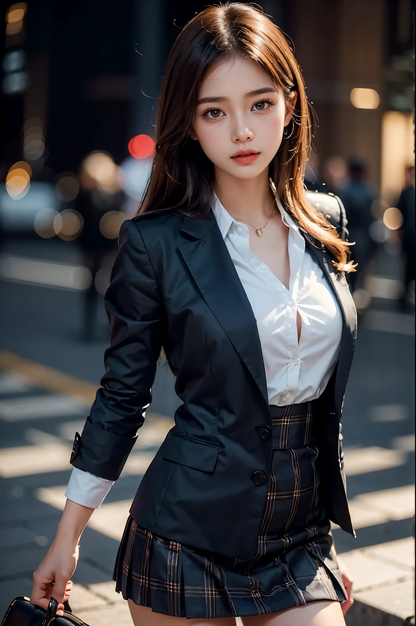8k, highest quality, ultra detailed:1.37), Eliana, ((18 years)), a beautiful Asian girl, ((proudly stands in a military uniform)), representing her role as a soldier, ((She wears a fitted Purple dress)), The high-resolution image captures ultra-detailed realism, highlighting Eliana's determined expression, piercing eyes, and confident stance. The backdrop showcases an forest, adding to the authenticity and significance of the image. This visually striking representation showcases Eliana's strength and dedication as a soldier, cute knees, ((Lake)), ((Pine trees)), ((Detailed face)), ((Perfect body figure)), ((Detailed hair)), ((Detailed Dress)), 