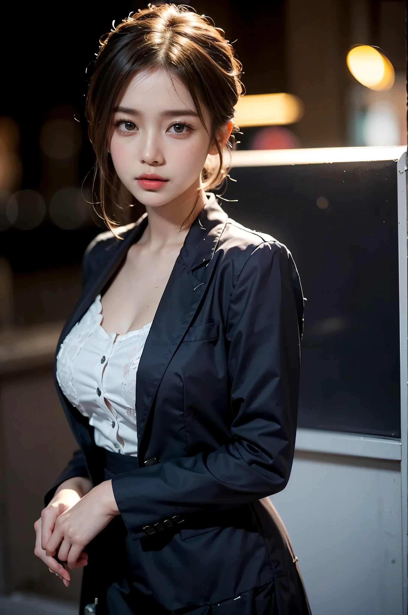 8k, highest quality, ultra detailed:1.37), Eliana, ((18 years)), a beautiful Asian girl, ((proudly stands in a military uniform)), representing her role as a soldier, ((She wears a fitted Purple dress)), The high-resolution image captures ultra-detailed realism, highlighting Eliana's determined expression, piercing eyes, and confident stance. The backdrop showcases an forest, adding to the authenticity and significance of the image. This visually striking representation showcases Eliana's strength and dedication as a soldier, cute knees, ((Lake)), ((Pine trees)), ((Detailed face)), ((Perfect body figure)), ((Detailed hair)), ((Detailed Dress)), 