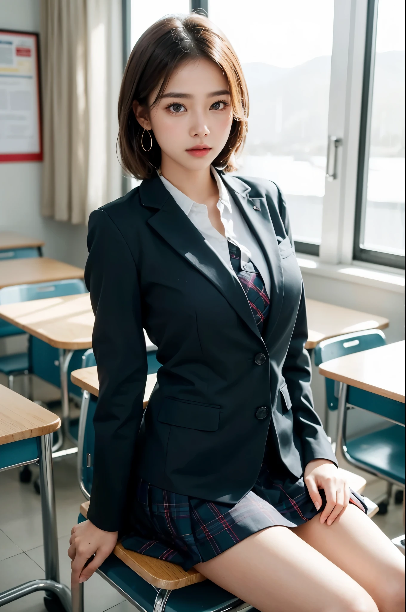 8k, highest quality, ultra detailed:1.37), Eliana, ((18 years)), a beautiful Asian girl, ((proudly stands in a military uniform)), representing her role as a soldier, ((She wears a fitted Purple dress)), The high-resolution image captures ultra-detailed realism, highlighting Eliana's determined expression, piercing eyes, and confident stance. The backdrop showcases an forest, adding to the authenticity and significance of the image. This visually striking representation showcases Eliana's strength and dedication as a soldier, cute knees, ((Lake)), ((Pine trees)), ((Detailed face)), ((Perfect body figure)), ((Detailed hair)), ((Detailed Dress)),