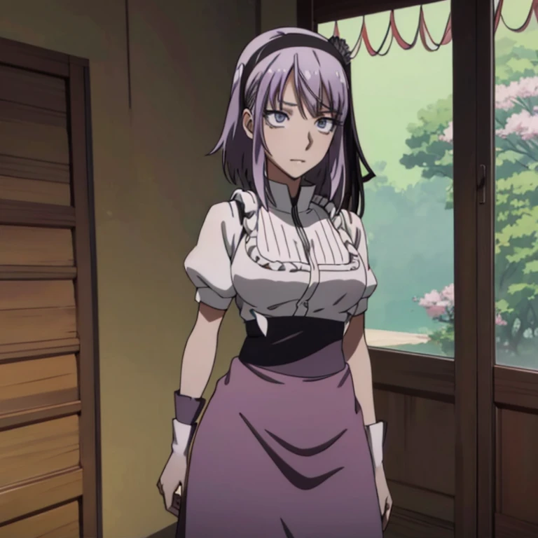 Sakura from Naruto Shippuden wearing long modest dress looking seductively into the camera with her hips looking juicy, 4K --auto --style anime-imagine 