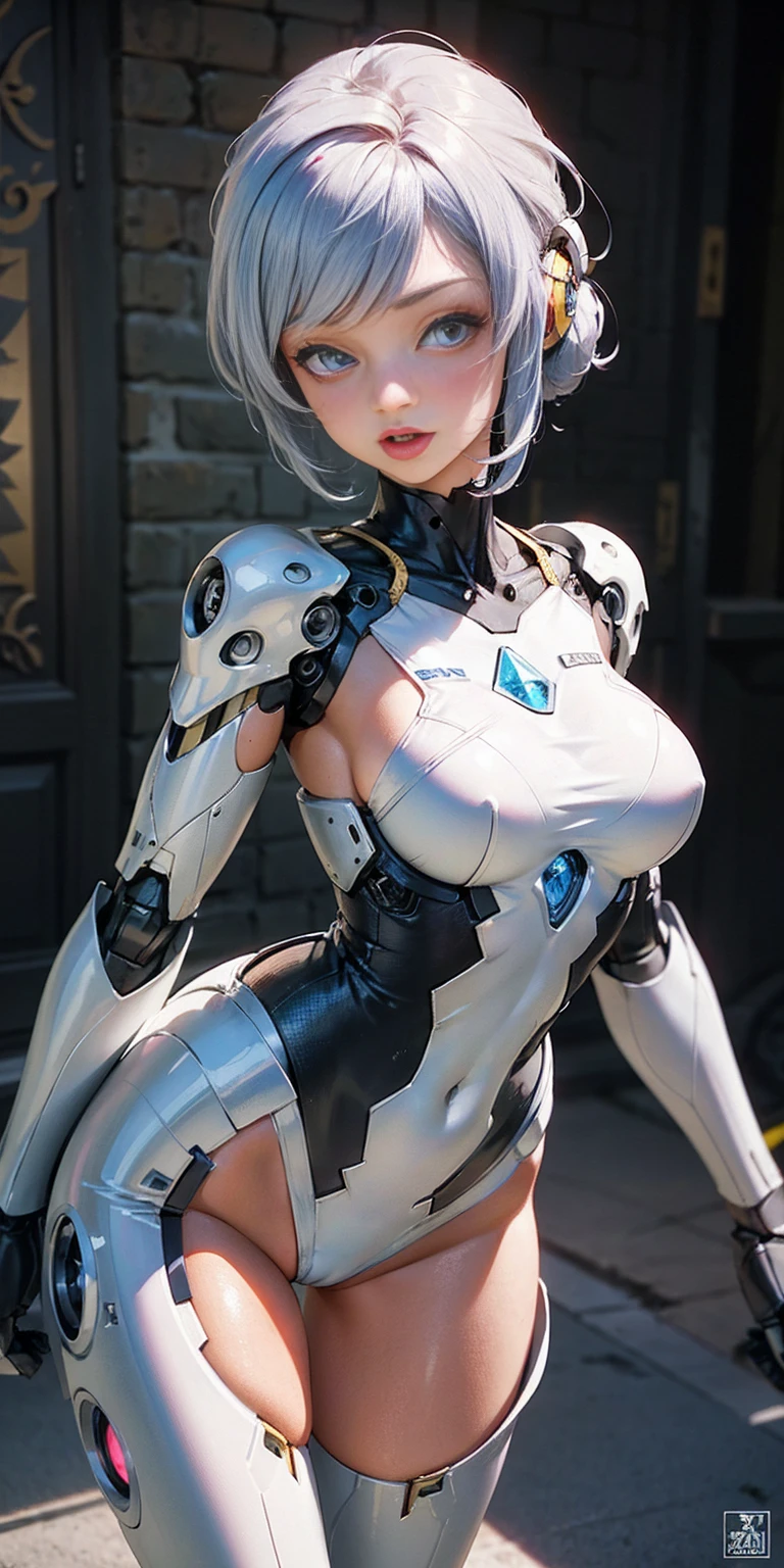 There is a woman in a robot suit posing next to an ancient building, Beautiful white girl half cyborg, Cute cyborg girl, Beautiful girl cyborg, Perfect Robot Girl, Cyborg girl, Young cyborg grady, Beautiful Female Robot, Beautiful robot woman, cyborg girl, perfect cyborg female, porcelain cyborg, Female robot, Beautiful cyborg images