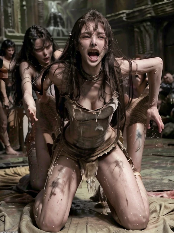 High-definition photo quality 3DCG、nightmare universe、crazy fantasy world、Inma Theater stage、A beautiful and proud ballerina、tall、beautiful white skin、toned muscles、、long limbs、Beautiful ample breasts、Large puffy nipple、sweaty、body odor、Dirty loincloth、Sexually tortured by a group of filthy monstery whole body is raped by many lewd hands、You can lick your whole body、Being played with all over my body、soiled dress、Compulsory sexual pleasure、climax、Fallen、get urine splashed on the face、Forced to drink a lot of urine、Greedy vagina、slave collar、
