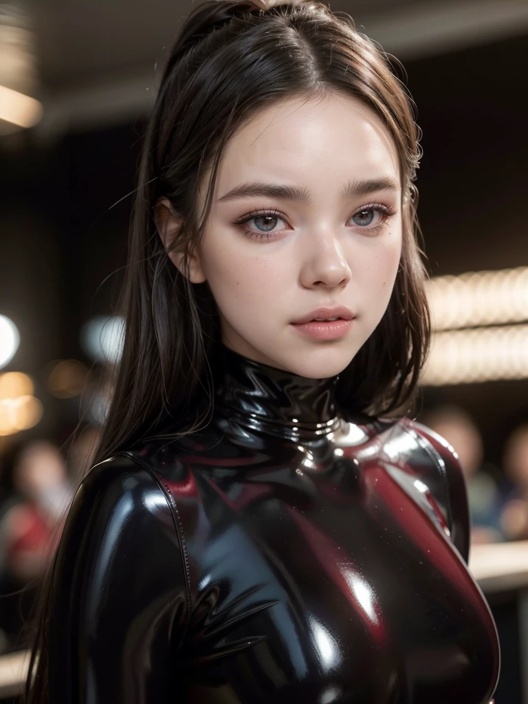 labios ligeramente abiertos, (RAW 8k photo) of beautiful woman (Hailee Steinfeld), edgML_body, long hair, ((best quality)), ((masterpiece)), (realistic, photo-realistic:1.37), DSLR photo, DLSR, Real photo, cowboy shot, smile, looking at viewer, (wearing a crimson latex pencil dress, edgpdress), (highly detailed skin:1.2), midday, natural lighting, makeup, long black hair, perfect eyes, long eyelashes, cleavage, beautiful woman modeling in a dance club, (crimson latex:1.4), shiny, glossy, Hailee Steinfeld, (best quality,4k,8k,highres,masterpiece:1.2),ultra-detailed,realistic,professional, sexy,beautiful detailed eyes,beautiful detailed lips,long eyelashes,radiant skin,flowing hair,sexy Hailee Steinfeld, sensual expression,gorgeous makeup, feminine silhouette,soft lighting,vivid colors,