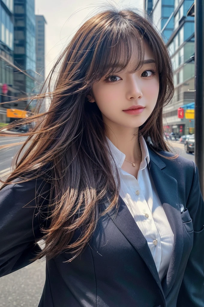 highest quality, realistic, Super detailed, finely, High resolution, 8k wallpaper, 1 beautiful woman, In casual business attire, messy hair, perfect dynamic composition, finelyて美しい目、(((超highest quality, masterpiece))), (((very detailed)))