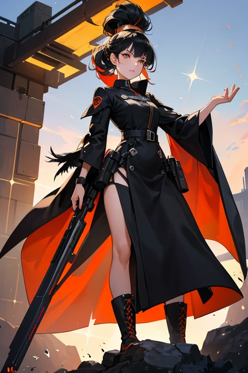 Black Heron is a tall, slim anthropomorphic black heron, with black feathers and an orange beak. She usually wears a red dress and white go-go boots, and she wears her black hair in a beehive.
In the present day, her right arm is replaced by a cybernetic limb equipped with a number of gadgets, such as a laser and gas pellet launcher. Even though she's over seventy years old, she has shown relatively few signs of old age, except for a few facial wrinkles. SPARKLE; GLITTER