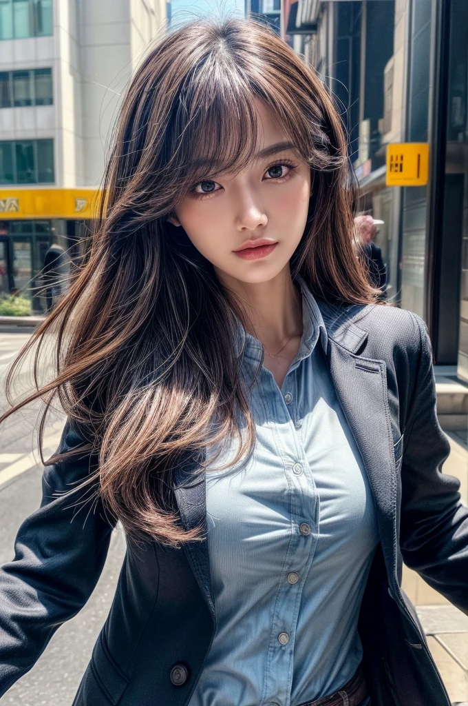 highest quality, realistic, Super detailed, finely, High resolution, 8k wallpaper, 1 beautiful woman, In casual business attire, messy hair, perfect dynamic composition, finelyて美しい目、(((超highest quality, masterpiece))), (((very detailed)))