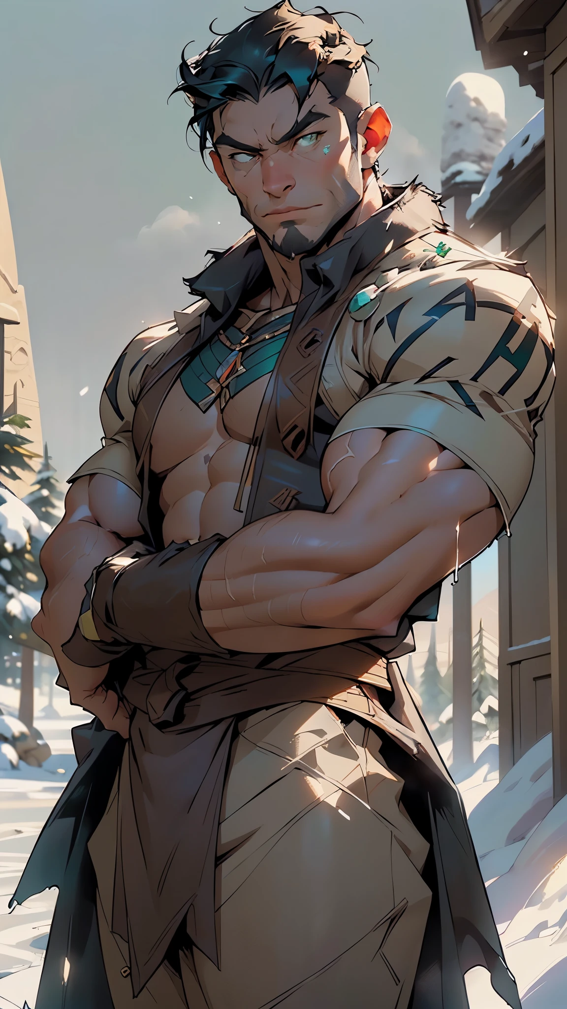 (man:1.5),1 man,male, muscle, (1boy:1.3), muscle, pectoral, muscular,Mature man,

panther man from ancient Egypt,(((panther man,panther male warrior,panther-man))),(macho man:1.2),

(((panther ears,panther ears on head,big panther ears))),(large pectoral:1.4,),(((short hair,black hair,dark hair,colored inner hair))),(((green_eyes:1.3))),intricate eyes,beautiful detailed eyes,symmetrical eyes,(((lustrous skin:1.5,tanned skin,bright skin: 1.5,skin tanned,shiny skin,very shiny skin,shiny body))),((exaggerated muscles,exaggerated shoulders,very muscular and huge)),man chest,handsome face,((((muscular,hairy body,muscular man,tall,big biceps,abs,big thighs,broad shoulders,open chest)))),(((detailed face))),(((square jaw))),(ABS)
,(huge stature,tall stature),

barbarian,viking,nsfw,
 
(((brown fur coat,gray fur coat outfit,wearing a brown fur coat:1.3,brown winter coat))),(((furry edge clothing))),((bulge in loincloth)),(wearing a barbarian outfit:1.3,barbarian clothes),((furry fur on his shoulders)),((wet clothes,intricate outfit,intricate clothes)),tribal,

dynamic pose,looking at viewer,angry,centered,scale to fit dimensions,Rule of thirds,

((snowy egyptian palace)),winter,scenery:1.25,((intricate scenery)),((snow forest background)),snow everywhere,(,snowy egyptian palace background,snowy pyramids in the background),extremely scenery,(puddles everywhere),clouds,Egypt style,Egypt castle,(sunset, golden hour),

(Glossy Egyptian ornaments),highres,sharp focus,(ultra detailed,extremely detailed),(photorealistic artwork:1.37),(extremely detailed CG unity 8k wallpaper),(((vibrant colors,vibrant theme))),(intricate),(masterpiece),(best quality),artistic photography,(photography taken by sldr),(intricate background),perfect rendered face,perfect face details,realistic face,photo realistic,((intricate detail)),(((realism))),
