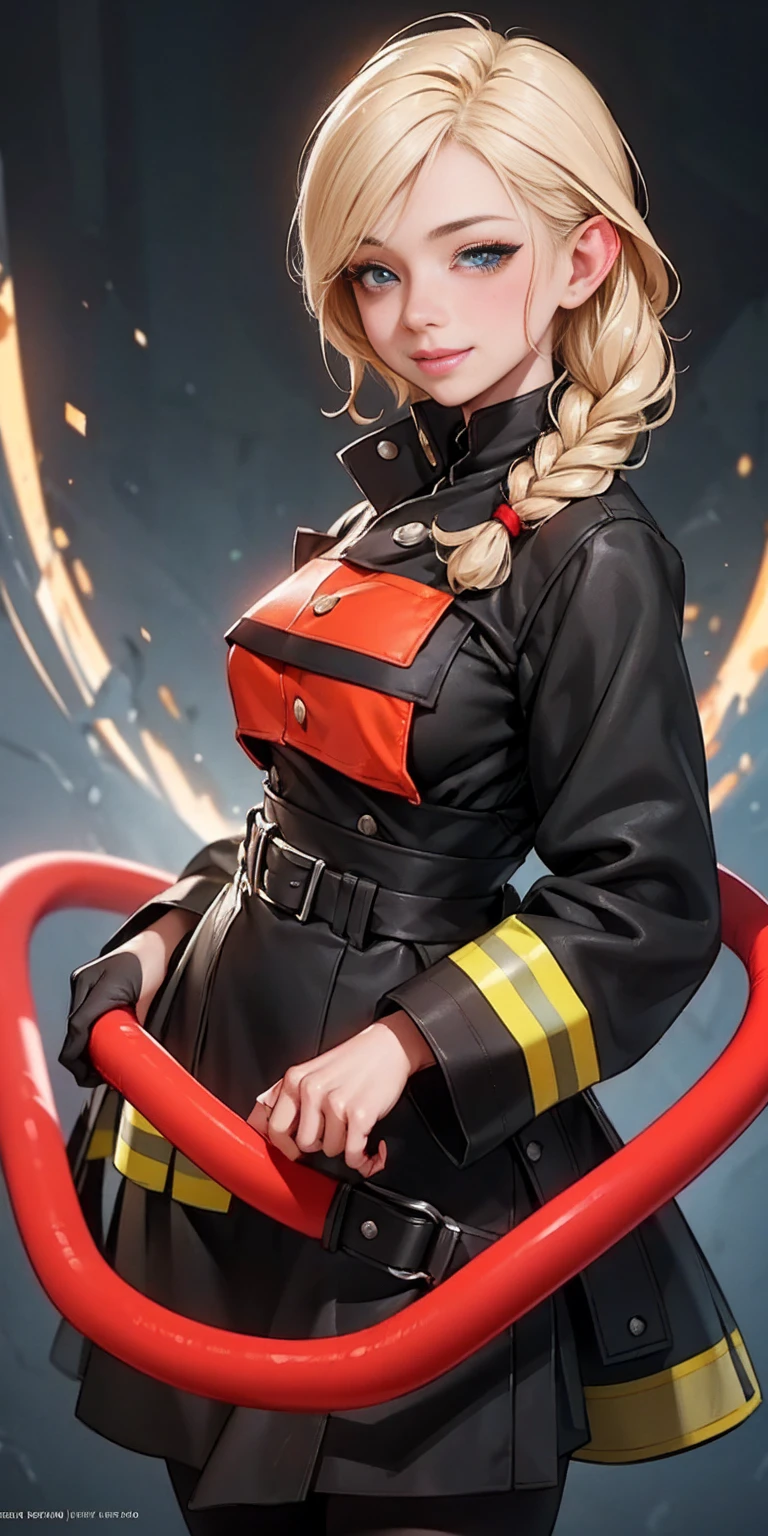 (nsfw, vulgar art:1.2), (2d style:1.2), (artwork:1.2), (lineart:1.33), , by (Satoshi Kon:1.2) BREAK, best quality, masterpiece, 8k, (hdr:1.1), (cinematic:1.2), (firefighter's outfit, firefighter's outfit:1.4), (medium breast:1), elsa of arendelle, long hair, smile, blue eyes, (blonde hair:1.3), braid, single braid