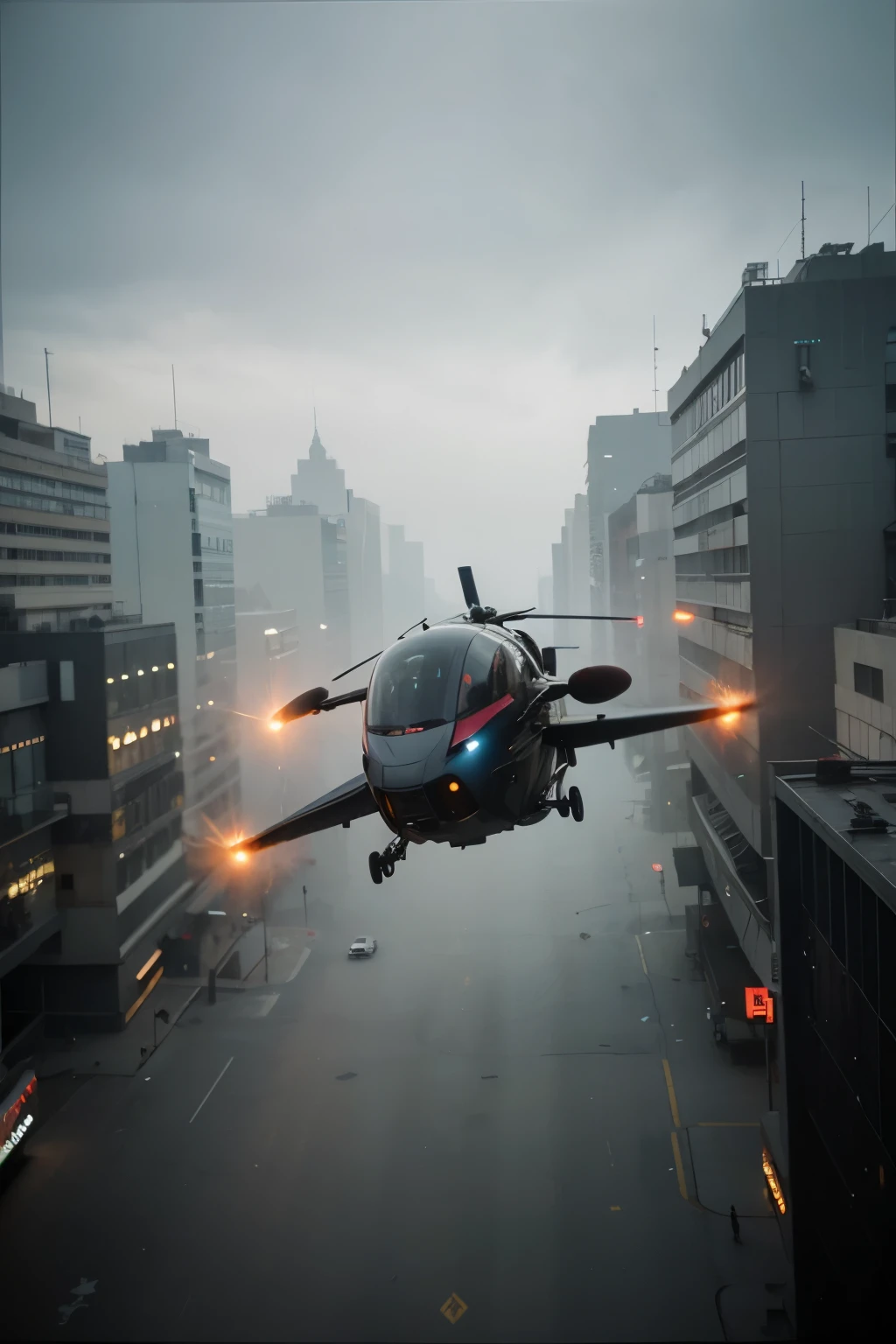 blade runner style flying vehicle, tendo ao fundo uma cidade cyber punk,pintura a oleo