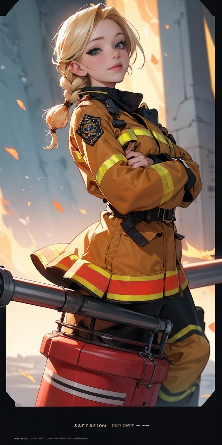(nsfw, vulgar art:1.2), (2d style:1.2), (artwork:1.2), (lineart:1.33), , by (Satoshi Kon:1.2) BREAK, best quality, masterpiece, 8k, (hdr:1.1), (cinematic:1.2), (firefighter's outfit, firefighter's outfit:1.4), (medium breast:1), elsa of arendelle, long hair, smile, blue eyes, (blonde hair:1.3), braid, single braid